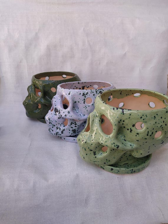 Orchid Pot with Holes for Roots | Handmade Human Skull Planter