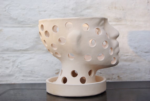 Terracotta Head Plant Pot: Ceramic Orchid Planter with Drainage