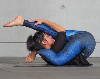 Blue and Black Yoga Tights / High Waisted Milky Way Leggings /