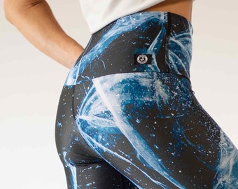 Dark Blue Frozen Water Yoga Leggings / Yoga Leggings Frozen Lake /