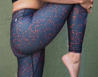 Red Butterfly Yoga Leggings / Black Yoga Pants /