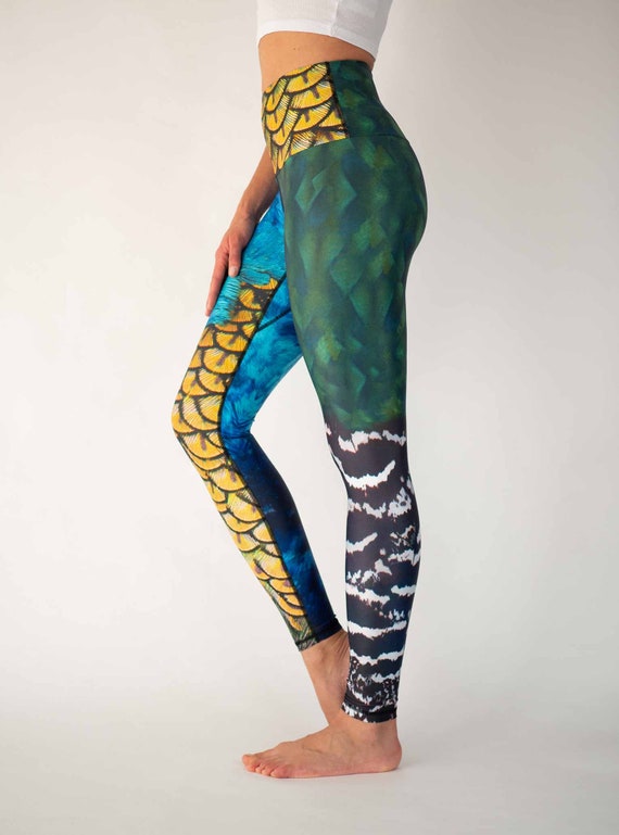 High Waist Leggings Turquoise Tie Dye Workout Leggings Yoga Leggings Gym Leggings Patterned Leggings