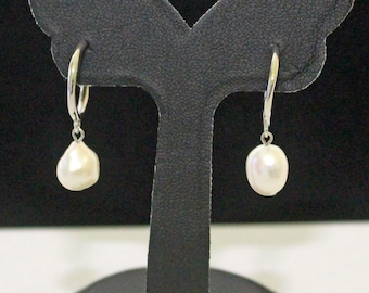 Pearl Earrings, Sterling Silver Earrings, Pearl Drop Earrings, Wedding Gift, Minimalist Earrings