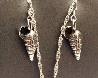 Colgantes de concha para mujeres, juego de colgantes y pendientes, colgantes de concha, plata de ley, concha de caracol, joyería delicada, boda, joyería junto al mar