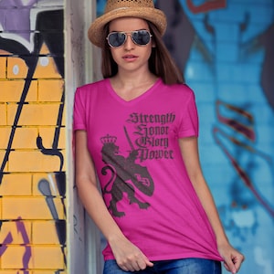 Ladies Royal Lion Strength V-Neck Fine Jersey T-Shirt