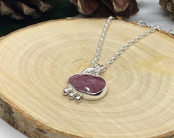 Deep Pink Sapphire Necklace, Sterling Silver