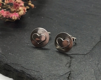 Circle Heart Stud Earrings, Sterling Silver, Romance and Love