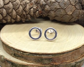 Circle Earrings, Sterling Silver Studs, Flat Open Circle