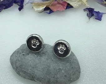 Paw Print Stud Earrings, Sterling Silver, Dog Cat Lovers