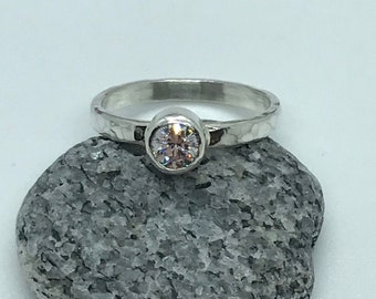 Solitaire ‘Bling’ Ring with Cubic Zirconia, Sterling Silver