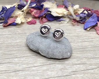 Heart Stud Earrings, Sterling Silver, Romance and Love