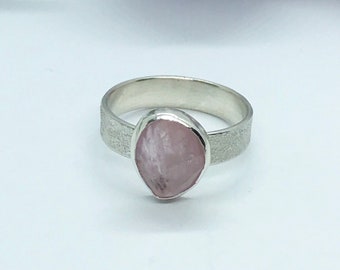 Morganite Ring, Pink, Sterling Silver Wide Band