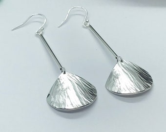 Fan Dangle Drop Earrings, Sterling Silver Fan Earrings