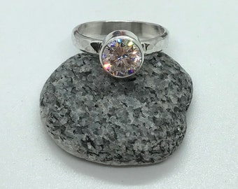 Solitaire ‘Bling’ Ring, Sterling Silver with Large Cubic Zirconia