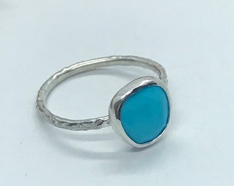 Turquoise Sterling Silver Ring, Narrow Band