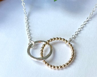 Gold Filled Interlocking Circle Necklace,  with Sterling Silver