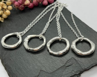 Molten Circle Necklace,  Minimalistic, Hallmarked Sterling Silver