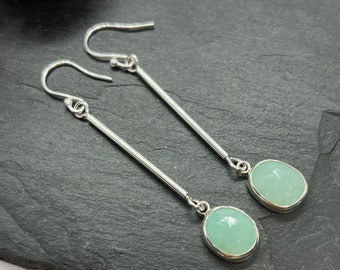 Amazonite Dangle Drop Earrings, Sterling Silver