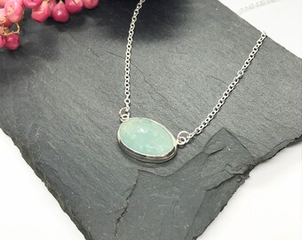 Blue Aquamarine Pendant, Sterling Silver with Free Form Natural Aquamarine