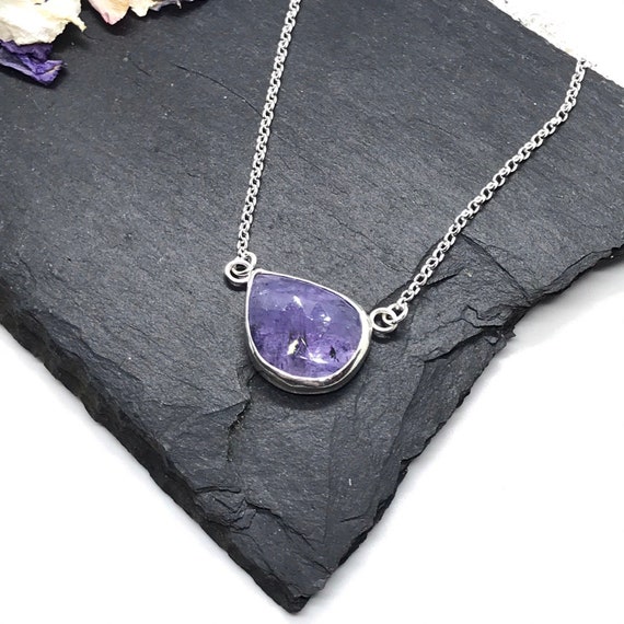 Tanzanite Necklace, Sterling Silver with Free Form Natural Tanzanite