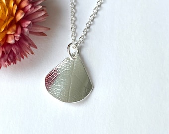 Fan Necklace, Leaf Print, Medium, Sterling Silver