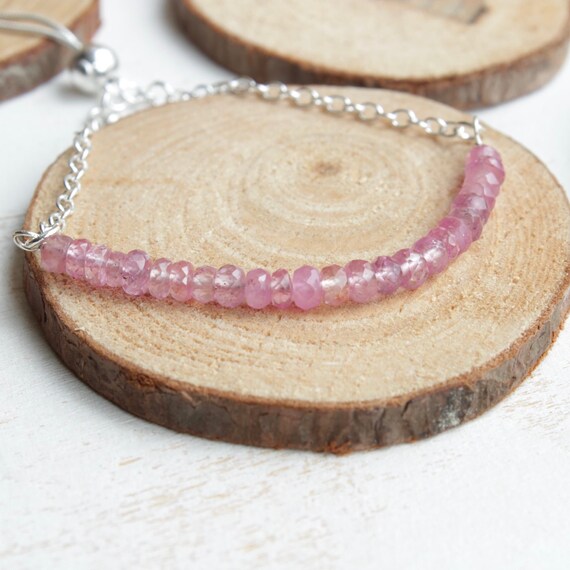 Pink Sapphire Slider Bracelet, Adjustable Bracelet
