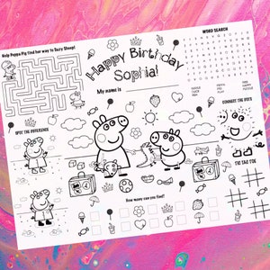 Peppa Pig Color Placemat, Personalized, Printable, Custom, Activity Mat - Ideal for Birthday Party or Class / Classroom Learning