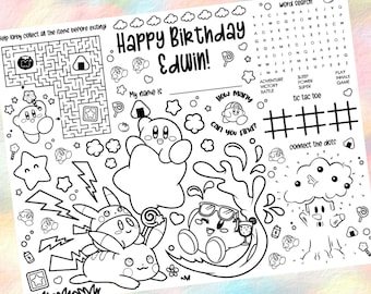 Personalized Kirby Color Placemat: Custom Printable Activity Birthday Party Mat (Digital Download, Printable PDF)