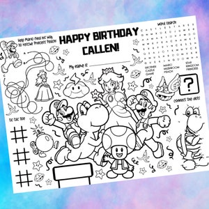 Super Mario Brothers Adventure Color Placemat, Personalized, Printable, Custom, Activity Mat - Birthday Party or Classroom Learning
