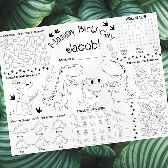 Dinosaur Coloring Placemat Personalized Printable Custom