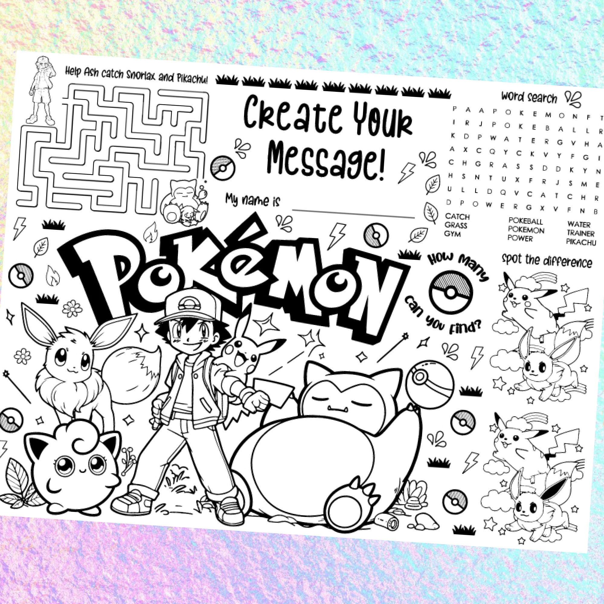 Pokemon Gotta Catch 'em All Coloring Placemat, Personalized, Printable ...