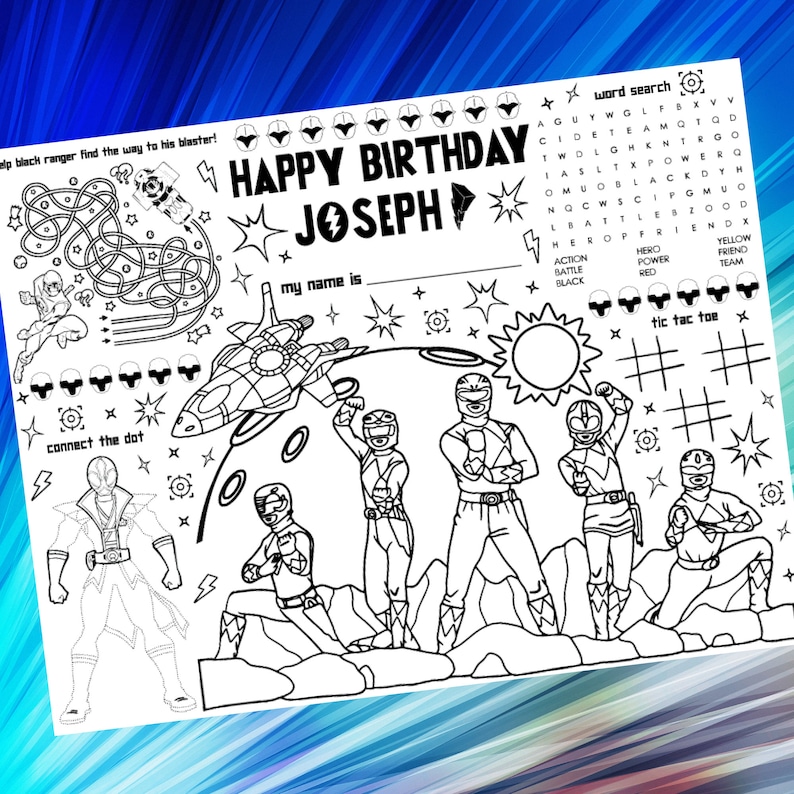 Personalized Rangers Rescue Color Placemat: Custom Printable Activity ...