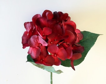 Burgundy Hydrangea Silk Flower, Artificial, Faux, Silk Wedding Flowers, Silk Flowers - 29" Tall