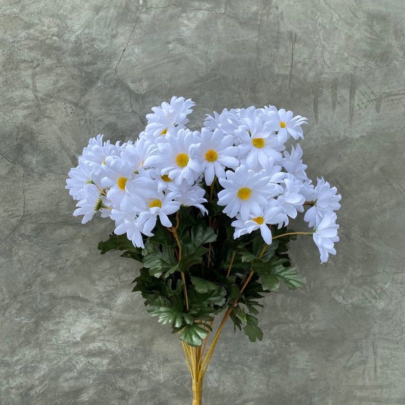 White Daisy Silk Flower Bush, Artificial, Faux, Silk Wedding Flowers 19 Tall image 2