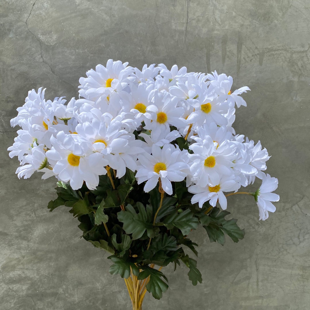 White Daisy Silk Flower Bush, Artificial, Faux, Silk Wedding Flowers 19 ...