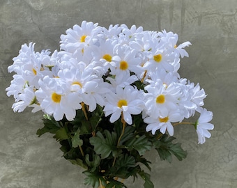 White Daisy Silk Flower Bush, Artificial, Faux, Silk Wedding Flowers - 19" Tall