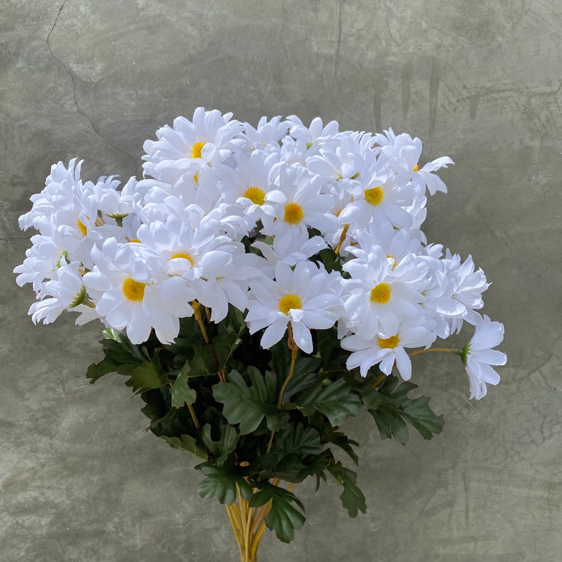 White Daisy Silk Flower Bush, Artificial, Faux, Silk Wedding Flowers 19 Tall image 1