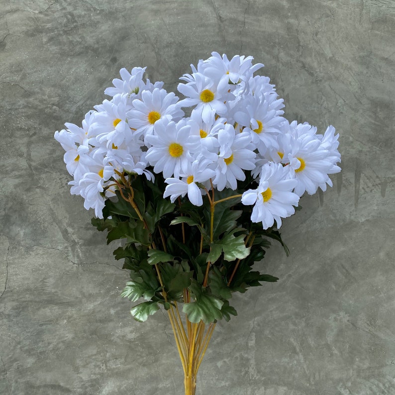 White Daisy Silk Flower Bush, Artificial, Faux, Silk Wedding Flowers 19 Tall image 8