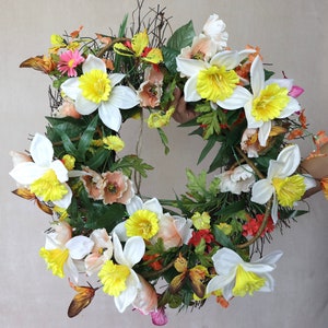 Spring wreath, artificial flowers, artificial wreath, door decor, home decor, summer wreath, gifts, wreath
