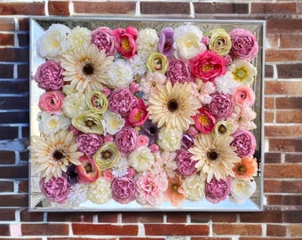 Flower Wall Decor, pink flower wall backdrop, flower backdrop, flower frame, flower wall photo shoot, flower wall art - 22" Tall