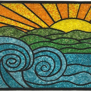 Ocean Tide Sunset Bead Mosaic Art Kit + Video Tutorial, beginner friendly