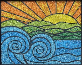 Zestaw do tworzenia mozaiki z koralików Ocean Tide Sunset + samouczek wideo, przyjazny dla początkujących