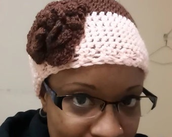 TwoToned Beanie with a Chocolate Handmade Flower