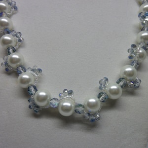 AB Blue Crystal & Pearl Wedding Necklace