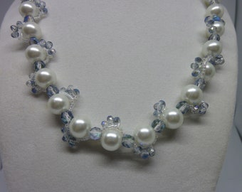 AB Blue Crystal & Pearl Wedding Necklace