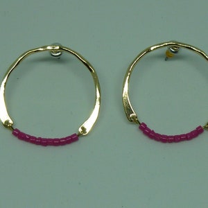 Pink Beaded Hoop Earrings