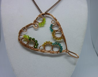 Copper Wire Shaped Heart Necklace with Beads