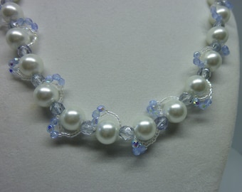 Blue Crystal & Pearl Wedding Necklace