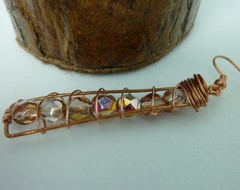 Copper Wire Wrapped Colorful Dangle Earrings