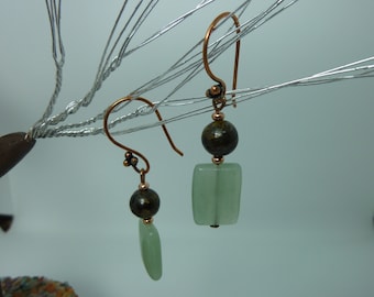 Bronzite, Aventureine & Copper Dangle Earrings